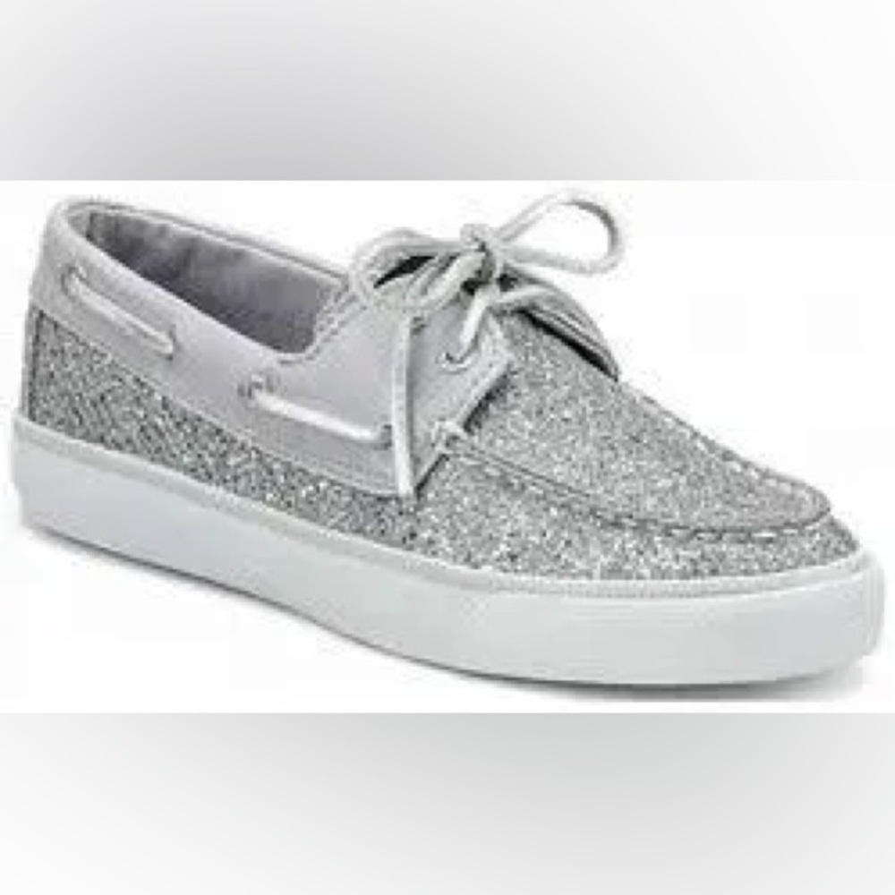 ✨Sperry Bahama Silver Glitter Topsider✨